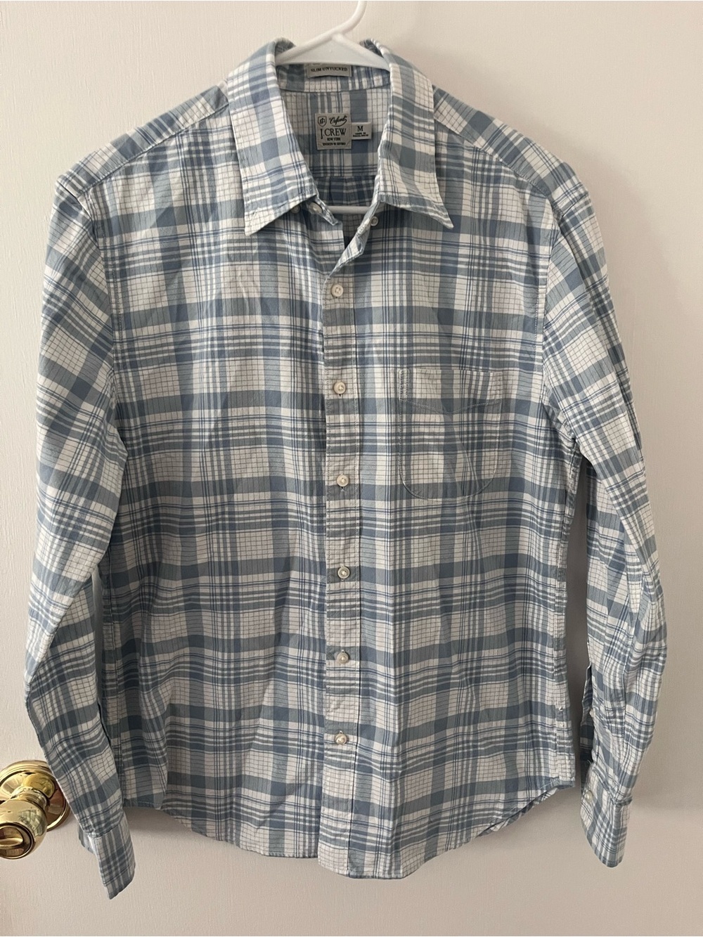 J.Crew Mens Broken-In Oxford Slim Untucked Shirt Light Blue Plaid BG424 Size M
